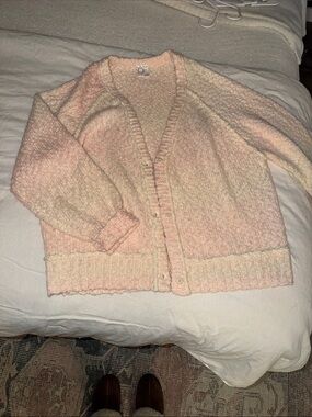 aerie Pastel Pink Bouclé Button Cardigan